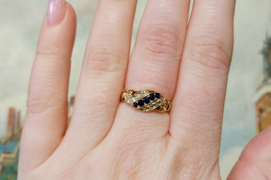 Victorian 18 carat gold sapphire and rose diamond ring-Antique rings-The Antique Ring Shop