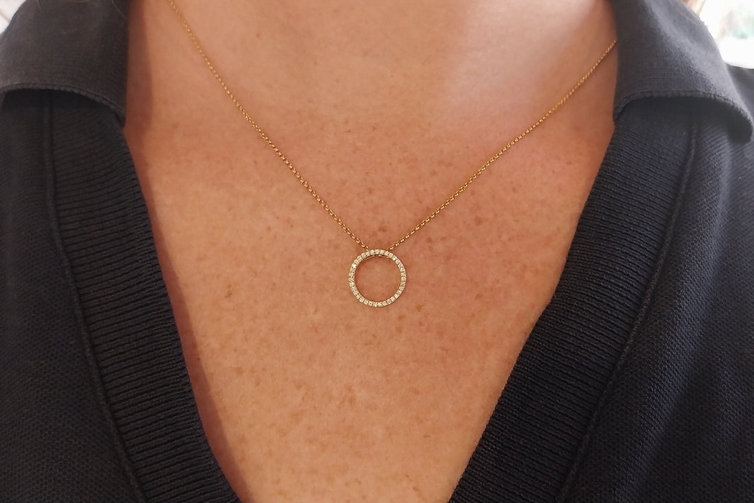 Circular diamond pendant and chain-Pendants-The Antique Ring Shop