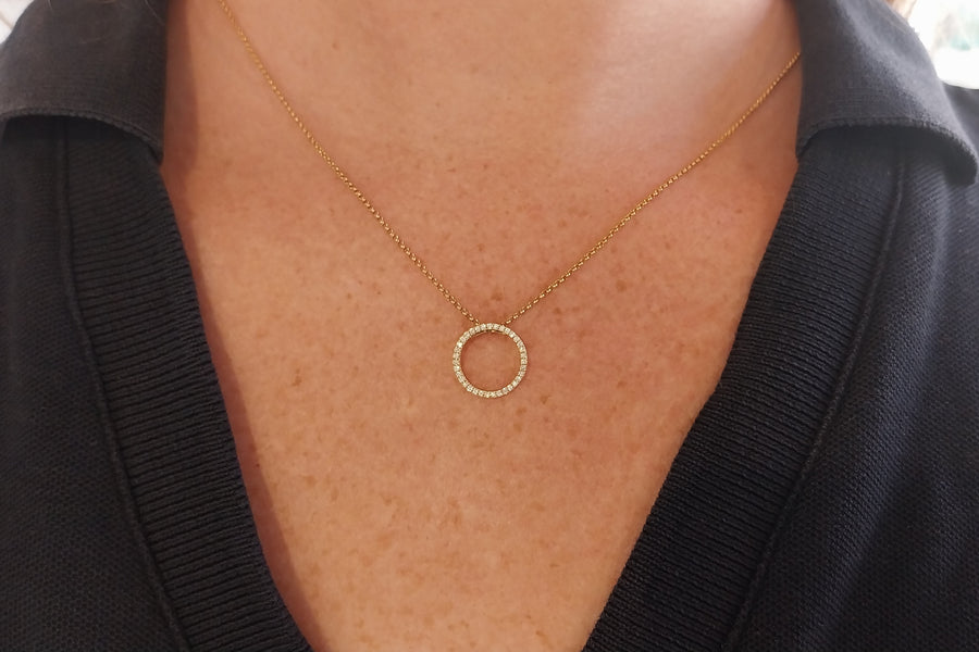 Circular diamond pendant and chain-Pendants-The Antique Ring Shop