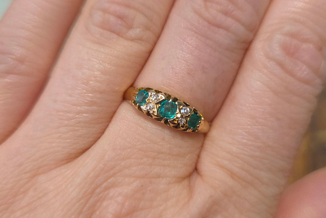 Victorian emerald and diamond ring from 1897-Antique rings-The Antique Ring Shop