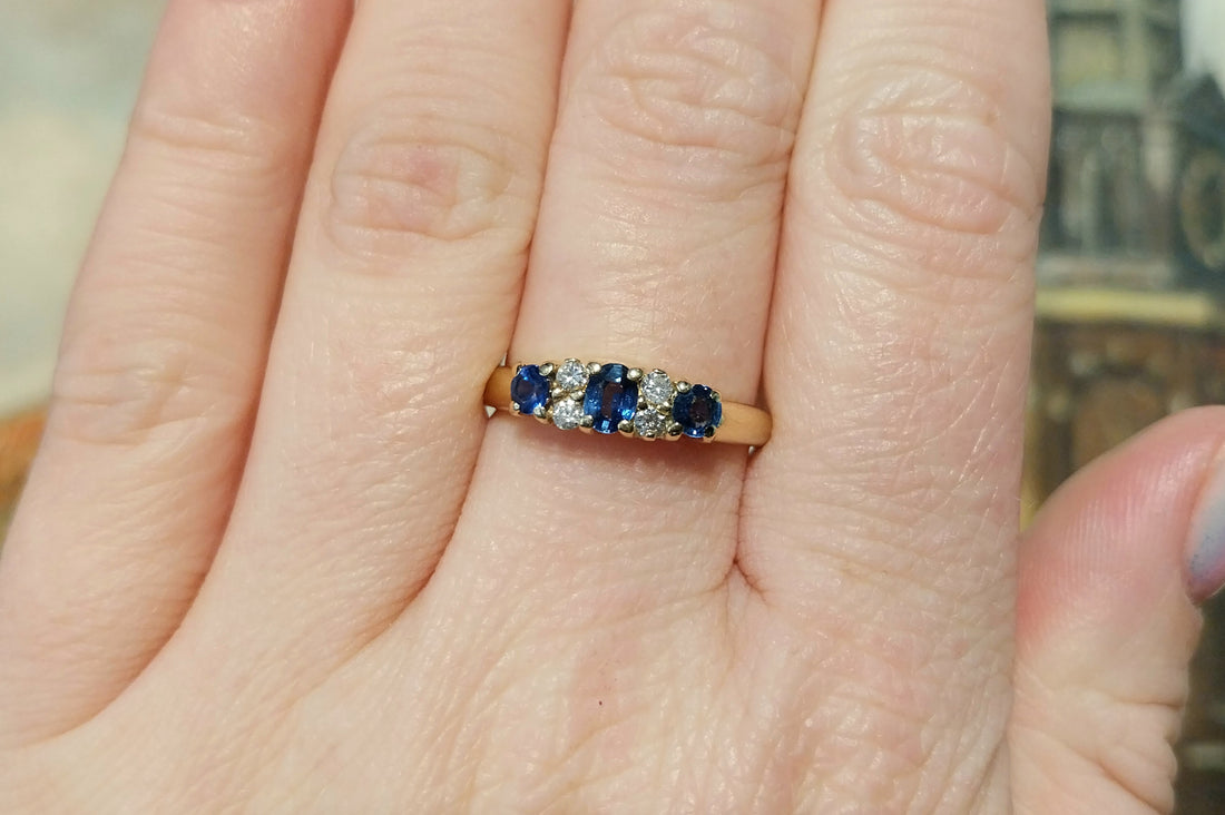 Vintage sapphire and diamond ring in 18 carat gold-The Antique Ring Shop