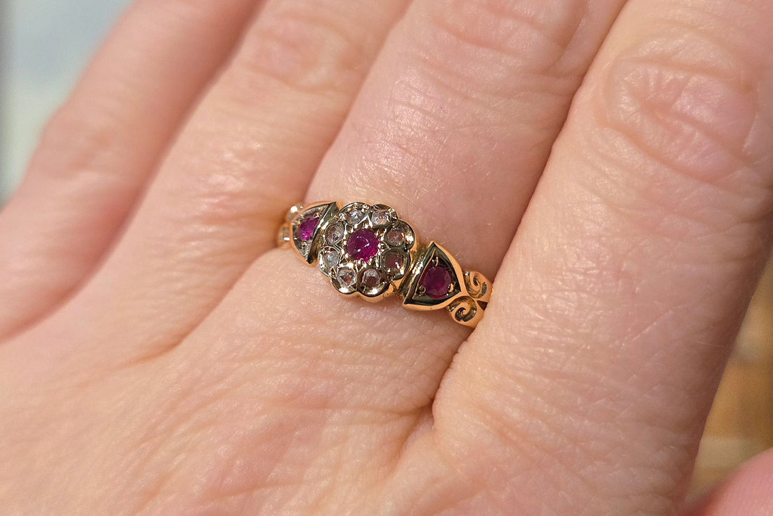 Edwardian ruby and rose cut diamond cluster ring from 1906-Antique rings-The Antique Ring Shop