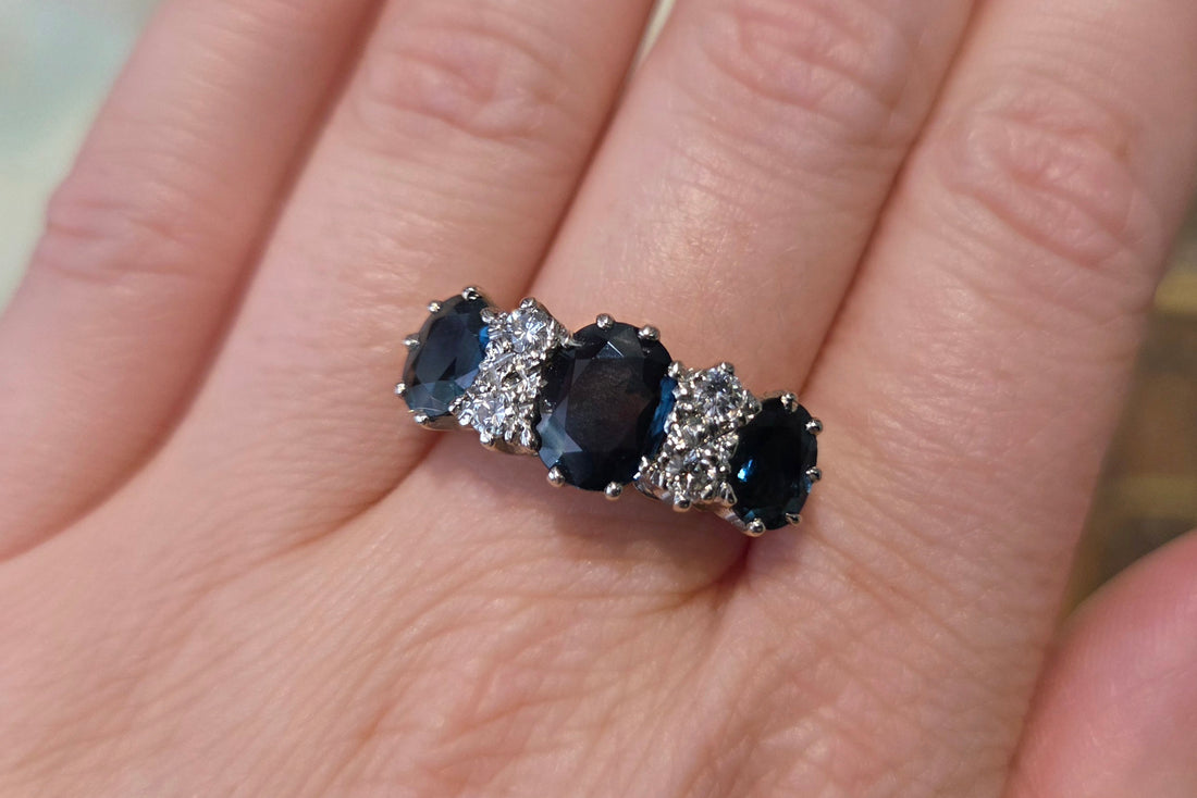 Vintage sapphire and diamond ring in 18 carat gold