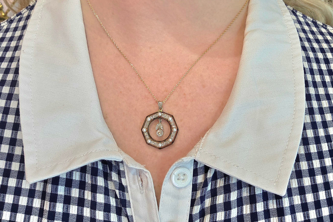 Belle Epoque pendant with diamonds and pearls-Pendants-The Antique Ring Shop