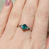 Emerald and diamond ring in white gold-engagement rings-The Antique Ring Shop
