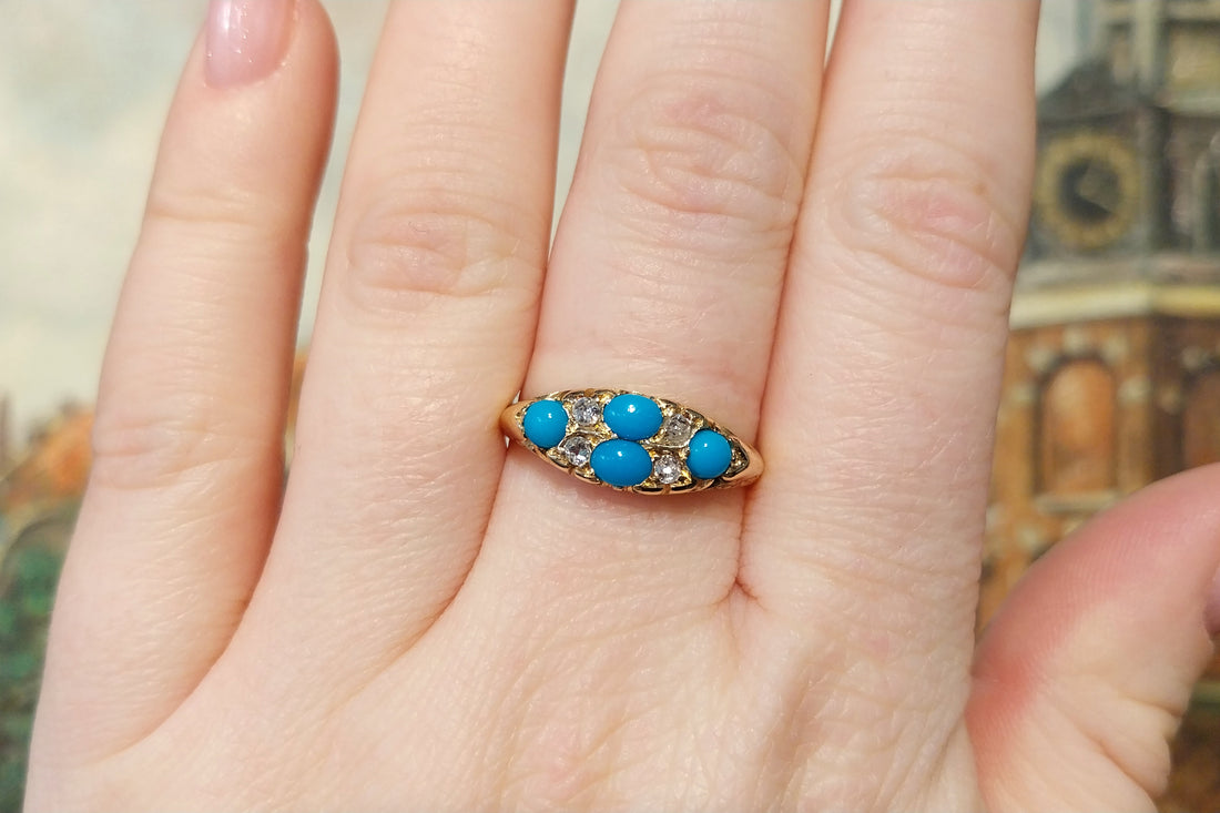 Edwardian turquoise and diamond ring from 1913-Antique rings-The Antique Ring Shop
