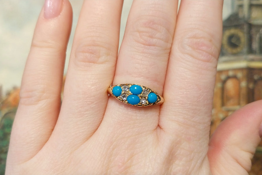 Edwardian turquoise and diamond ring from 1913-Antique rings-The Antique Ring Shop