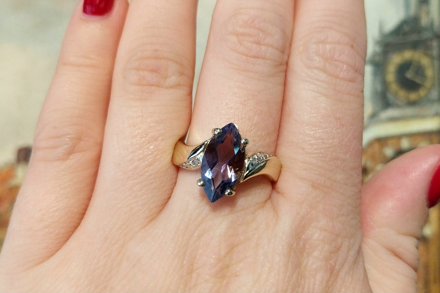 Iolite and diamond ring in 14 carat gold-Vintage Rings-The Antique Ring Shop