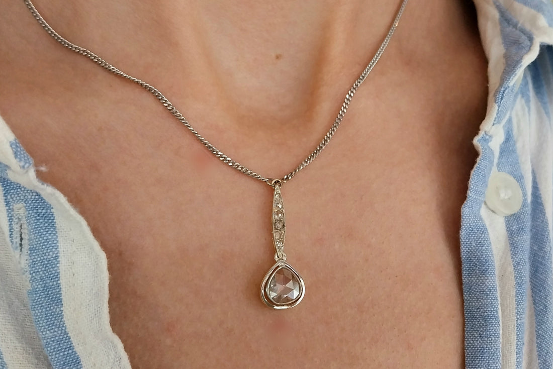 Rose diamond pendant in 18 carat gold-Pendants-The Antique Ring Shop