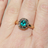 Emerald and rose diamond ring in 14 carat gold-Antique rings-The Antique Ring Shop