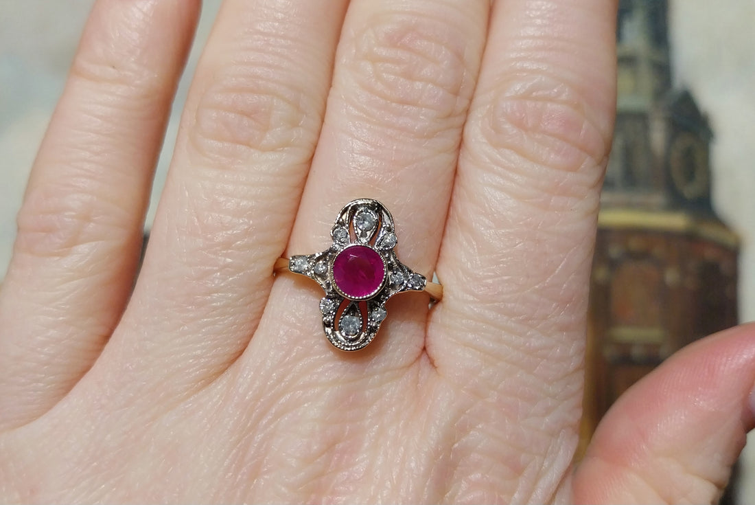 Art Deco ruby and diamond ring-Vintage Rings-The Antique Ring Shop