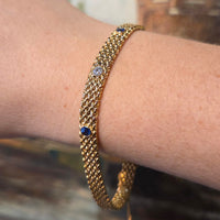 Vintage mesh sapphires and diamond bracelet-Bracelets-The Antique Ring Shop