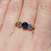Vintage 18 carat gold sapphire and diamond ring-engagement rings-The Antique Ring Shop