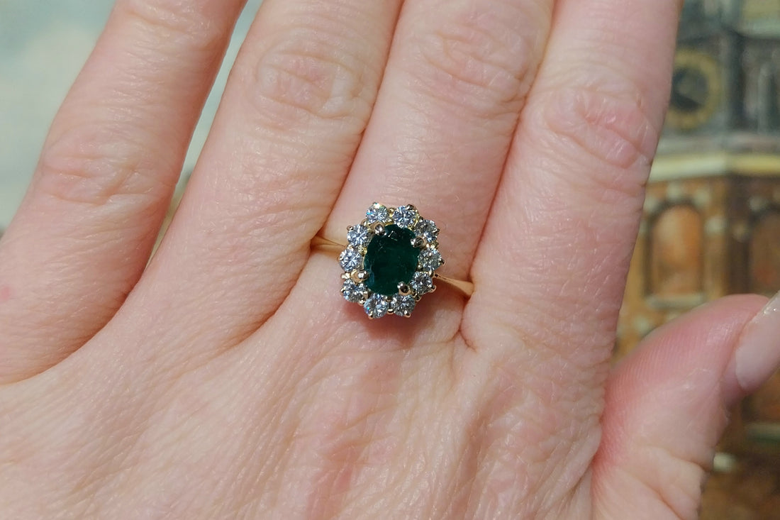 Vintage emerald and diamond ring in 18 carat gold-Vintage rings-The Antique Ring Shop