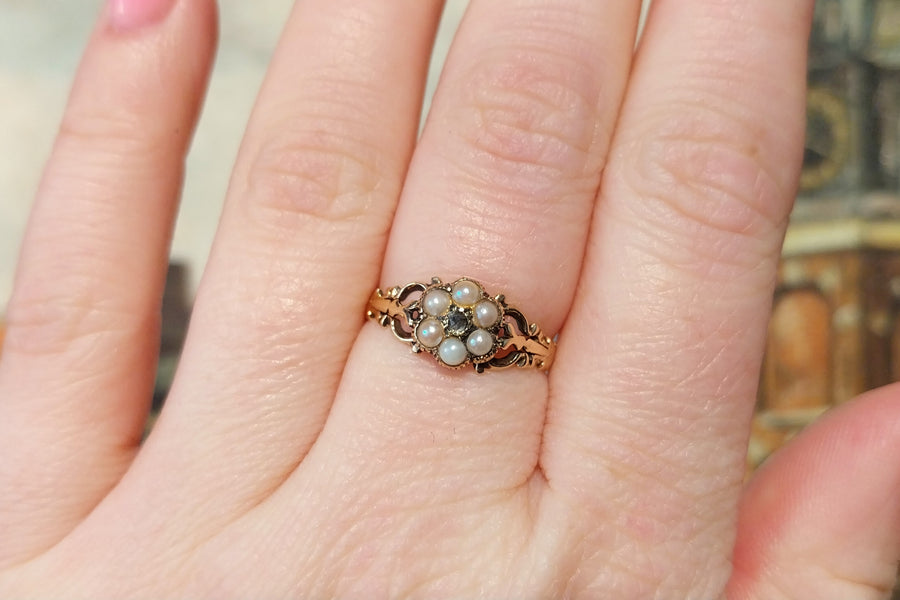 Victorian pearl and diamond mourning ring-Antique rings-The Antique Ring Shop