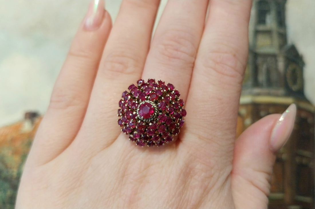 Ruby turban ring in 18 carat gold-Vintage Rings-The Antique Ring Shop