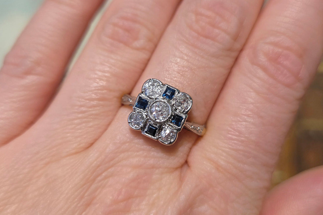 Art Deco old cut diamond and sapphire ring-Antique rings-The Antique Ring Shop