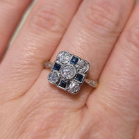 Art Deco old cut diamond and sapphire ring-Antique rings-The Antique Ring Shop