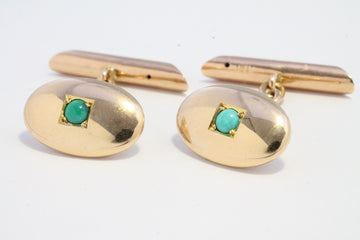15 carat rose gold cuff links with turquoise stones-Cuff links-The Antique Ring Shop, Amsterdam