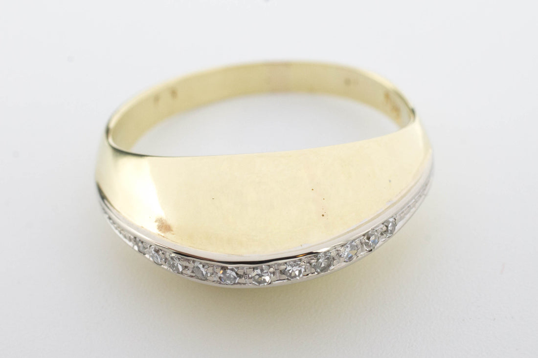 Arch style ring with half cut diamonds in 14 carat gold-Vintage & retro rings-The Antique Ring Shop, Amsterdam