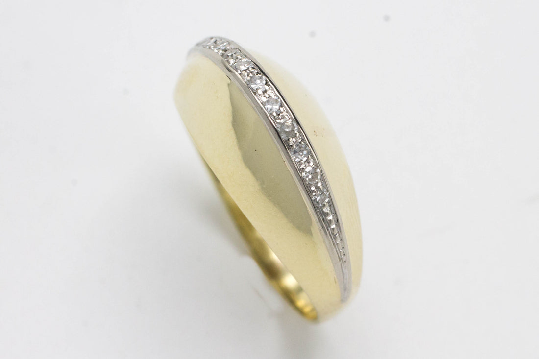 Arch style ring with half cut diamonds in 14 carat gold-Vintage & retro rings-The Antique Ring Shop, Amsterdam