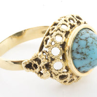 Cabochon turquoise ring in 14 carat yellow gold.-Vintage & retro rings-The Antique Ring Shop