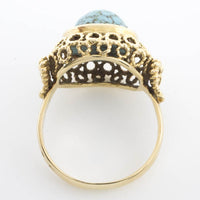 Cabochon turquoise ring in 14 carat yellow gold.-Vintage & retro rings-The Antique Ring Shop