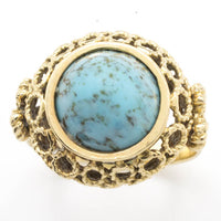 Cabochon turquoise ring in 14 carat yellow gold.-Vintage & retro rings-The Antique Ring Shop