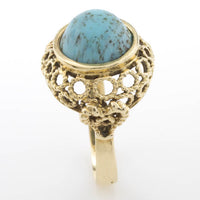 Cabochon turquoise ring in 14 carat yellow gold.-Vintage & retro rings-The Antique Ring Shop