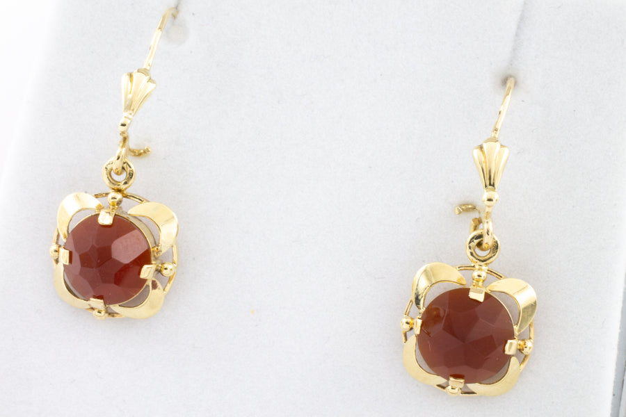 14 carat gold earings with cornelian-The Antique Ring Shop