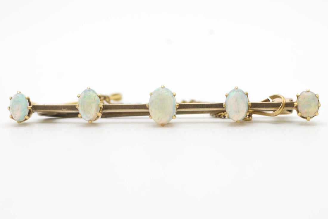 Antique gold bar brooch with five opal stones-Brooches-The Antique Ring Shop, Amsterdam