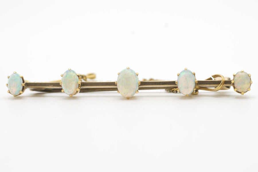Antique gold bar brooch with five opal stones-Brooches-The Antique Ring Shop, Amsterdam