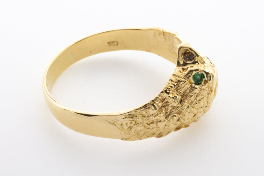 18 carat gold eagle ring with emerald eyes.-Vintage & retro rings-The Antique Ring Shop