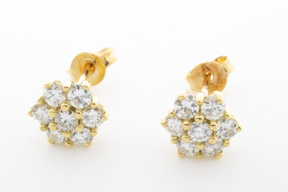 Diamond cluster ear studs in 14 carat gold.-Earrings-The Antique Ring Shop