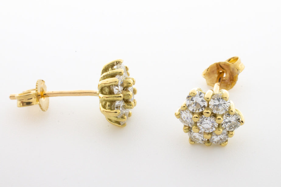 Diamond cluster ear studs in 14 carat gold.-Earrings-The Antique Ring Shop