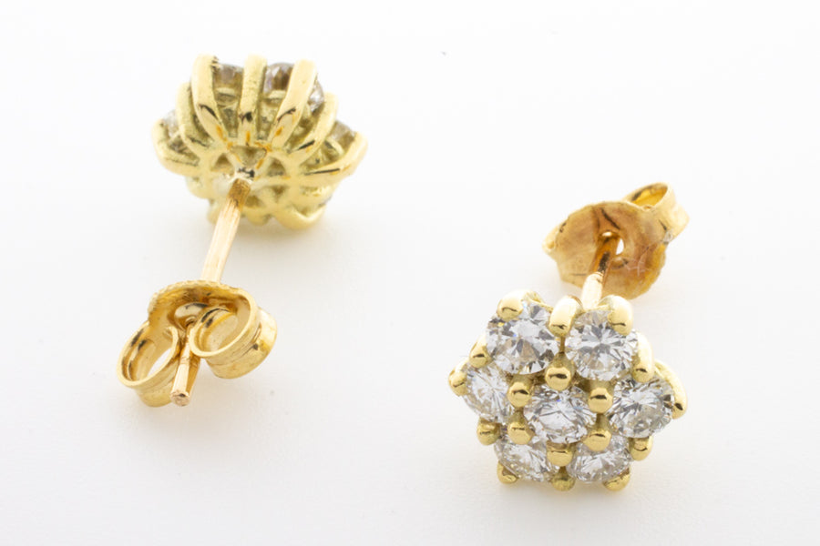 Diamond cluster ear studs in 14 carat gold.-Earrings-The Antique Ring Shop