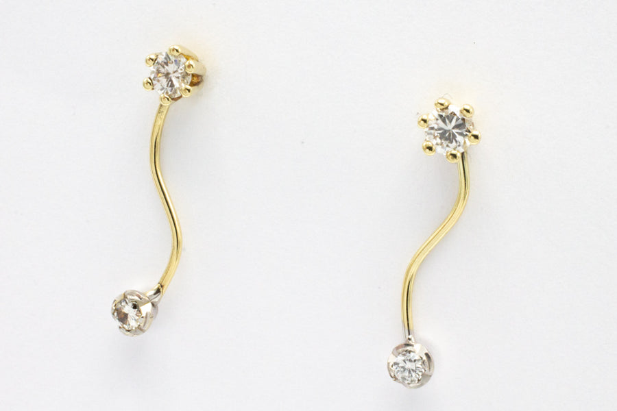 Double diamond pendant earrings in 14 carat gold.-Earrings-The Antique Ring Shop