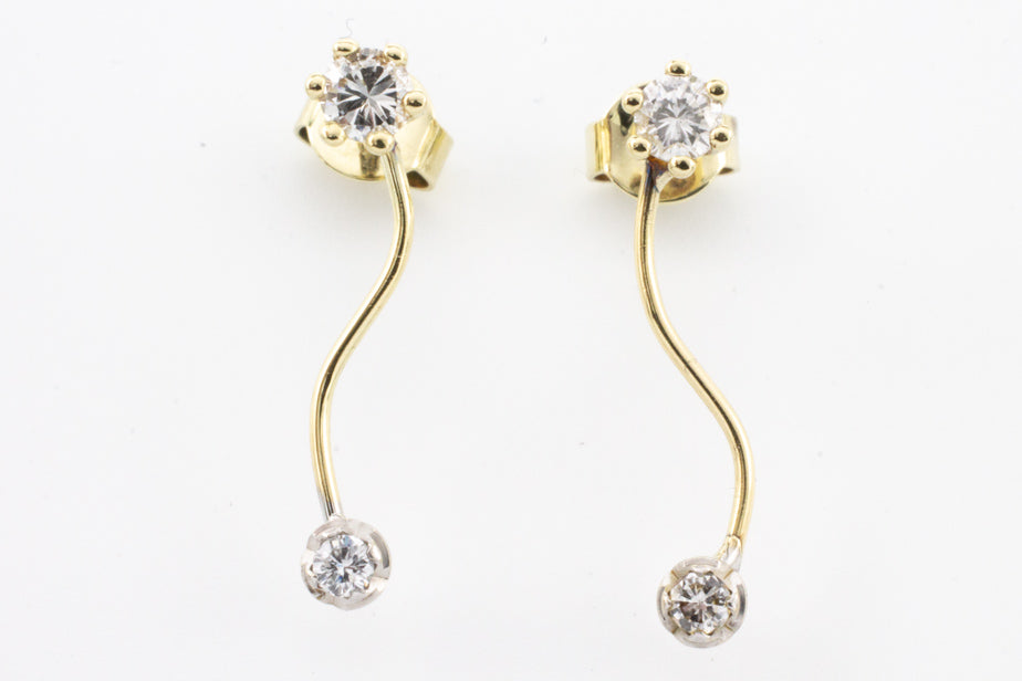 Double diamond pendant earrings in 14 carat gold.-Earrings-The Antique Ring Shop