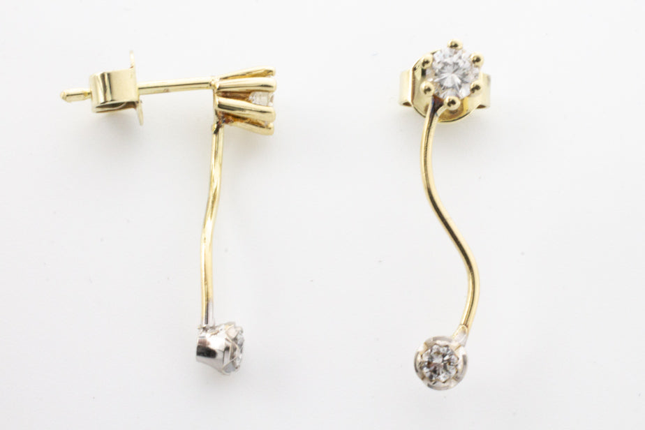 Double diamond pendant earrings in 14 carat gold.-Earrings-The Antique Ring Shop