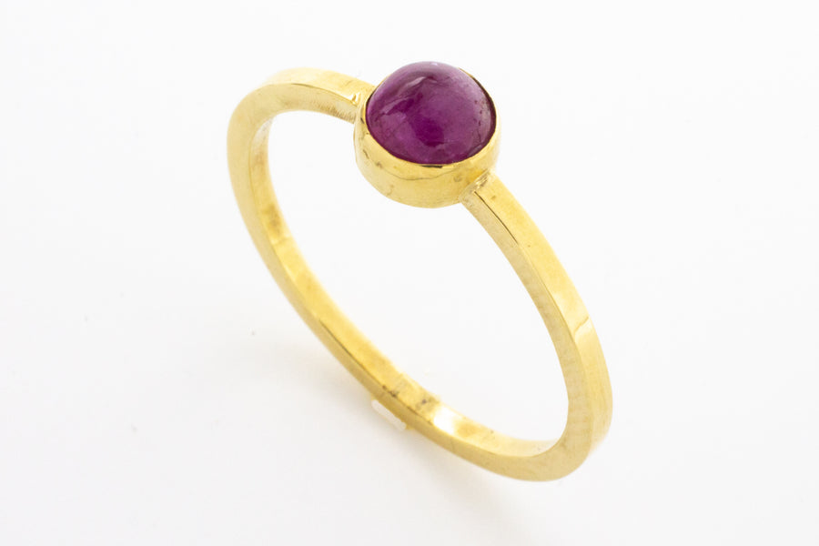 Cabochon ruby solitaire ring in 14 carat gold.-Vintage & retro rings-The Antique Ring Shop