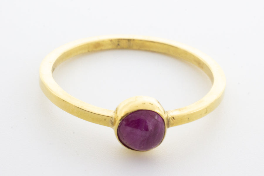 Cabochon ruby solitaire ring in 14 carat gold.-Vintage & retro rings-The Antique Ring Shop