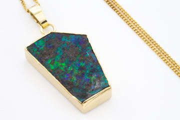 Opal pendant in 14 carat gold and silver.-Pendants-The Antique Ring Shop