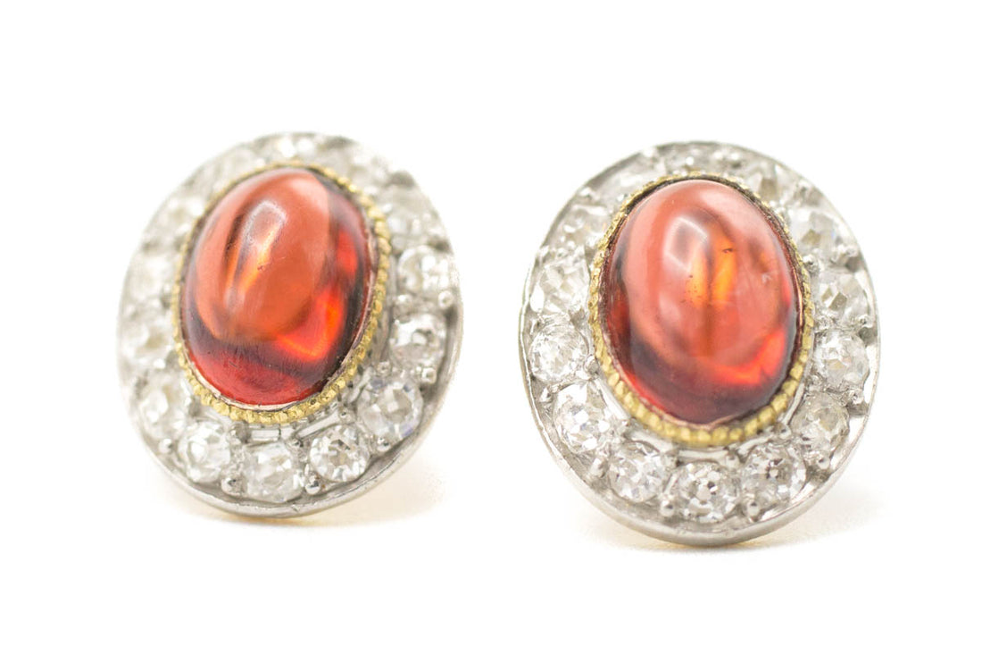 Garnet & Diamond Gold Studs-Earrings-The Antique Ring Shop, Amsterdam