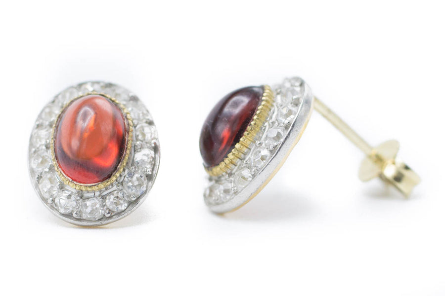 Garnet & Diamond Gold Studs-Earrings-The Antique Ring Shop, Amsterdam