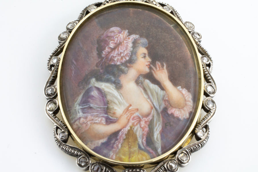 Rose diamond set miniature portrait pendant-Pendants-The Antique Ring Shop