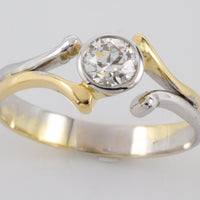 Old cut diamond solitaire ring in white and yellow gold.-Vintage & retro rings-The Antique Ring Shop