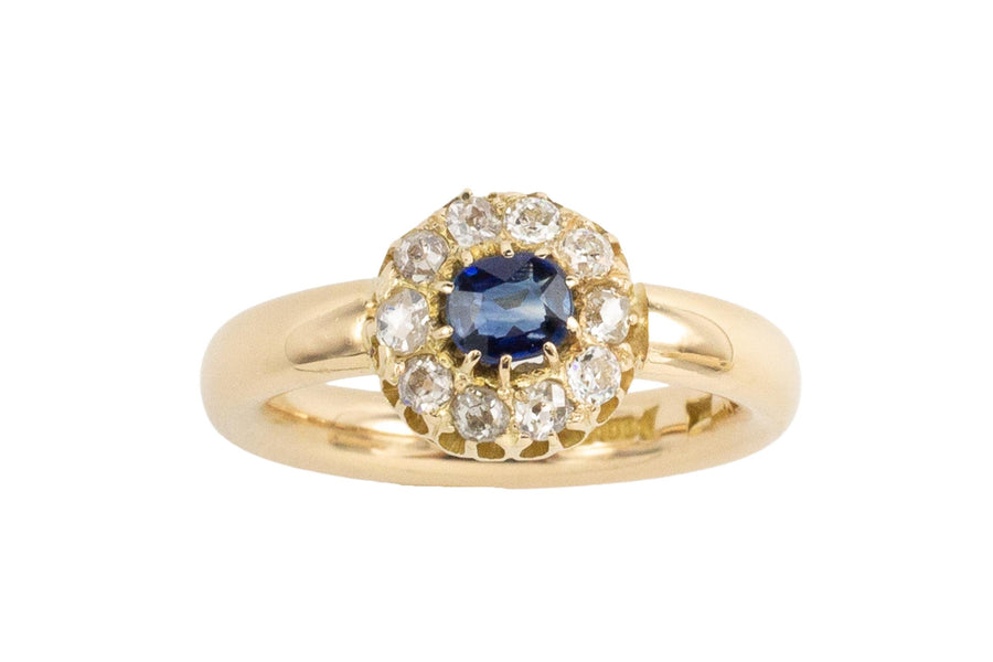 18 carat gold sapphire and diamond cluster ring-Antique rings-The Antique Ring Shop