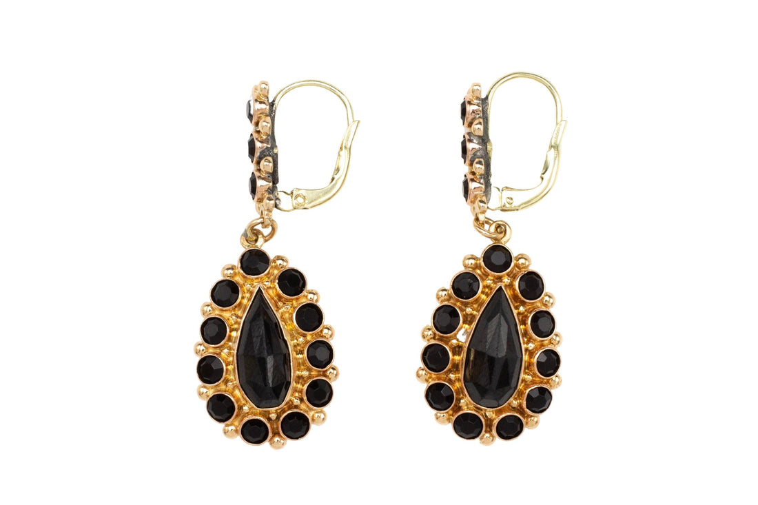 Garnet pendant earrings in 14 carat rose gold-Earrings-The Antique Ring Shop