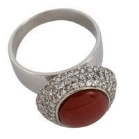 18 carat white gold cabochon ring with diamonds-Vintage & retro rings-The Antique Ring Shop