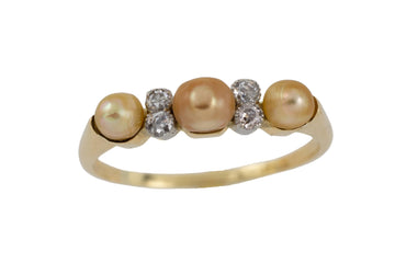 Vintage beige pearl and diamond ring-Vintage & retro rings-The Antique Ring Shop